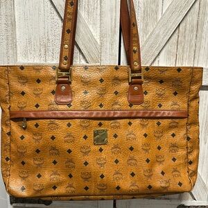 MCM Visetos Leather Trim Tote